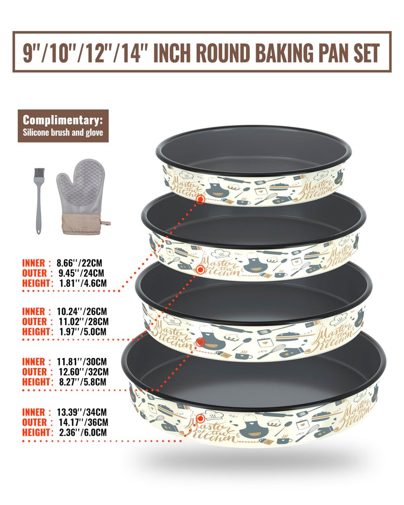 MCCSI Round Baking Pan Enamel Roasting Dish 4-Pack 9/10/12/14 Inches Non Stick High Temperature Resistance Cookware for Cake Pie Pizza & Meat, Oven Dishwasher Safe Easter Valentine's Gift Bakeware Set - Image 2