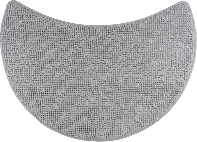 FLUFFY Bath Mat for round Showers, made of Chenille, with Non-Slip Bottom (Crescent | Shower Radius 55 cm, Grey) - Image 1