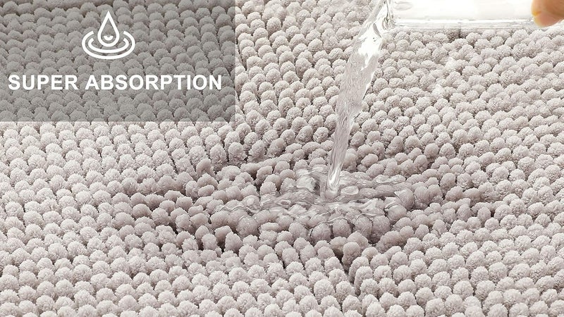 FLUFFY Bath Mat for round Showers, made of Chenille, with Non-Slip Bottom (Crescent | Shower Radius 55 cm, Grey) - Image 4