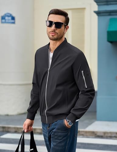 CRYSULLY Men's Bomber Jacket Lightweight Windbreaker Full Zip Up Waterproof Jackets Fall Winter Coats Black L - Image 4