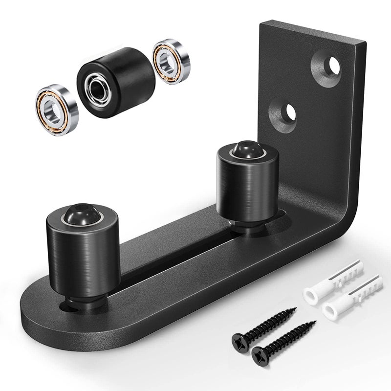 EaseLife Sliding Barn Door Bottom Floor GuideBall Bearings Adjustable Stay RollerWall Mount SystemFlush Flat Bottom Design2 Assemble Setup OptionsFit All Size DoorBlack