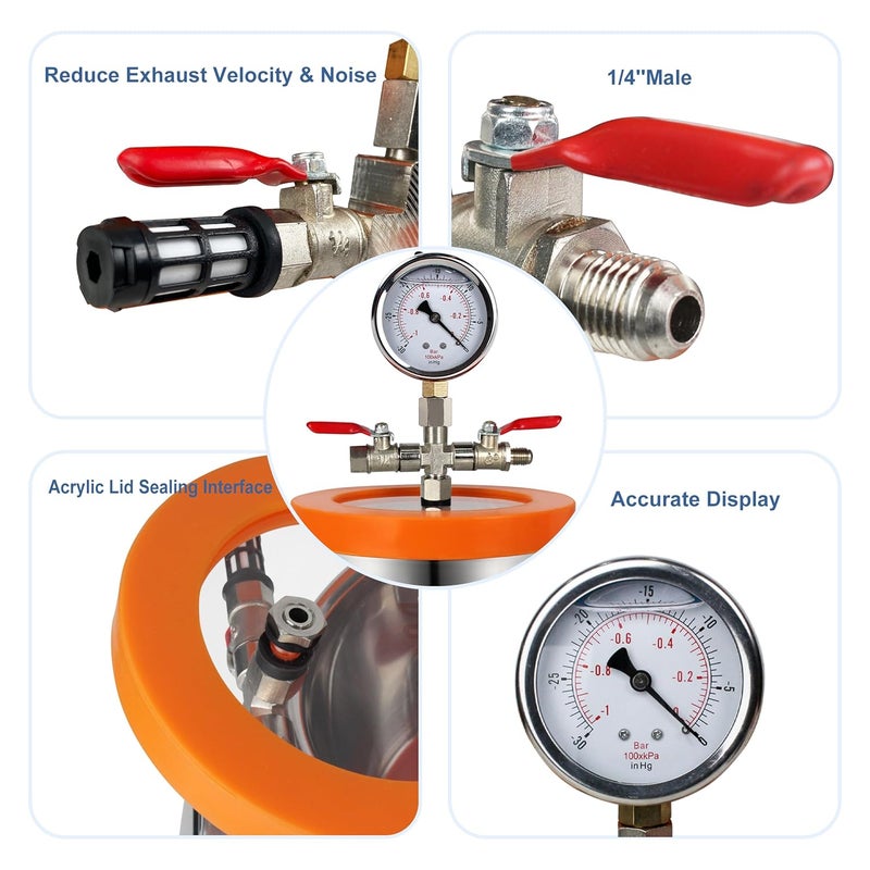 BACOENG Universal Vacuum Chamber Series: 1.2 Quart Stainless Steel Vacuum Chamber Kit, Vacuum Degassing Chamber for Resin, Silicone and Epoxies - Image 4