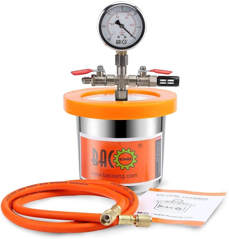 BACOENG Universal Vacuum Chamber Series: 1.2 Quart Stainless Steel Vacuum Chamber Kit, Vacuum Degassing Chamber for Resin, Silicone and Epoxies - Image 1
