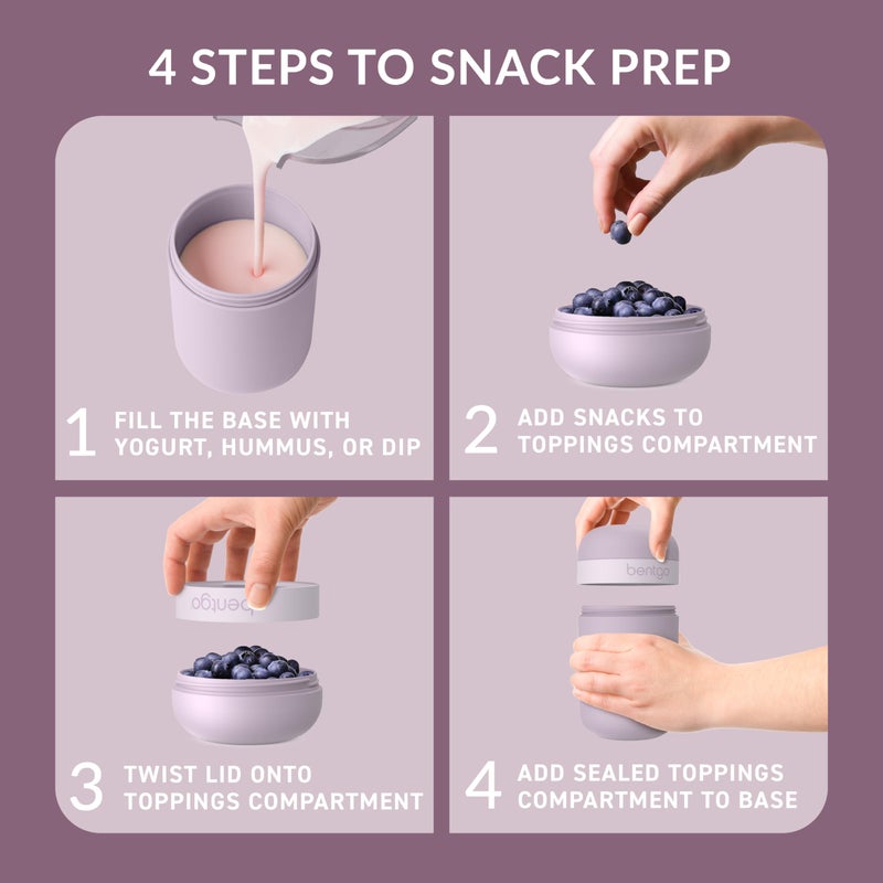 Bentgo Snack Cup - Reusable Snack Container with Leak-Proof Design  Toppings Compartment  and Dual-Sealing Lid  Portable & Lightweight for Work  Travel  Gym - Dishwasher Safe (Orchid) - Image 3