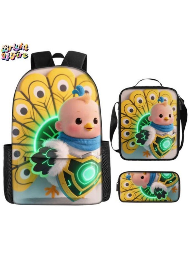 Bright Li Fire Students and children are very moved! Cute cartoon bag three-piece set, essential for travel (available for students, children, friends on outings, mountain climbing, school, etc.) - 98 - Image 1