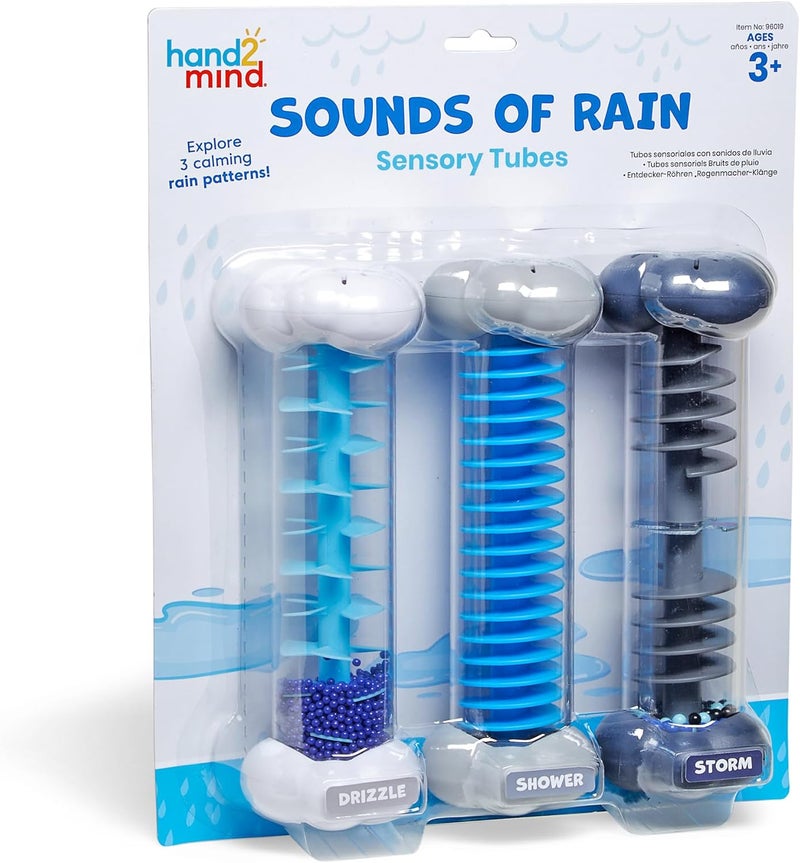 hand2mind hand2mind Sounds of Rain Sensory Tubes, Rainmaker Fidget Tubes, Weather Toys, Rain Stick Instrument, Toddler Science Toys, Calming Toys for Kids, Play Therapy Toys, Calm Down Corner Supplies 