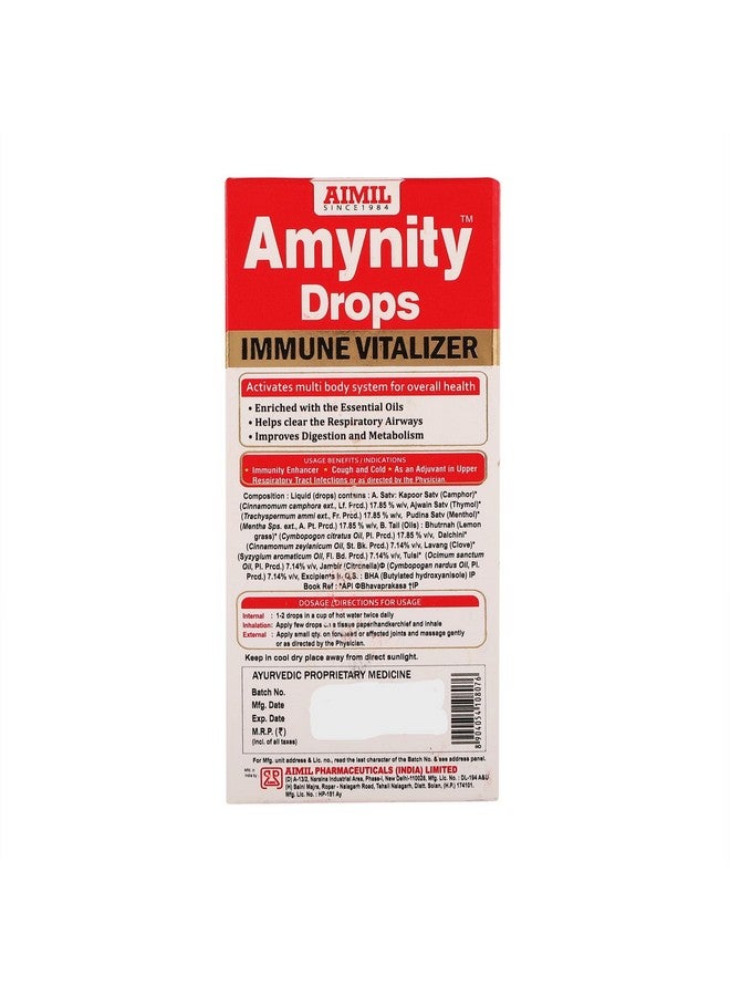 AIMIL Amynity Drops Enriched with Amla, Giloy, Tulsi, Ashwagandha, and 7 More Herbs | Natural Immunity Booster, 25 ML - Image 2