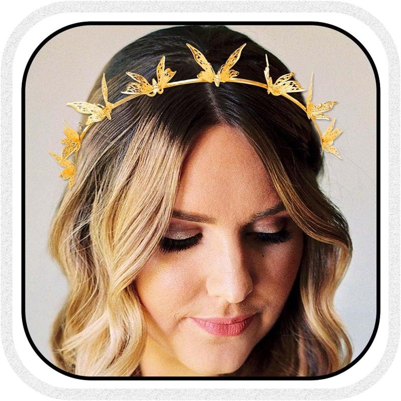 Kilshye Butterfly Headband Gold Butterflies Headpiece Wedding Costume Hair Accessories for Girls and Women