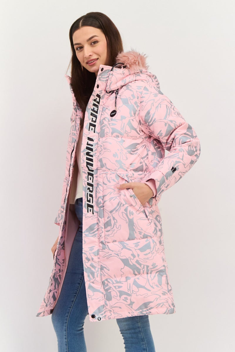 Aape By A Bathing Ape Women Allover Print Parka Jacket, Pink Combo - Image 2