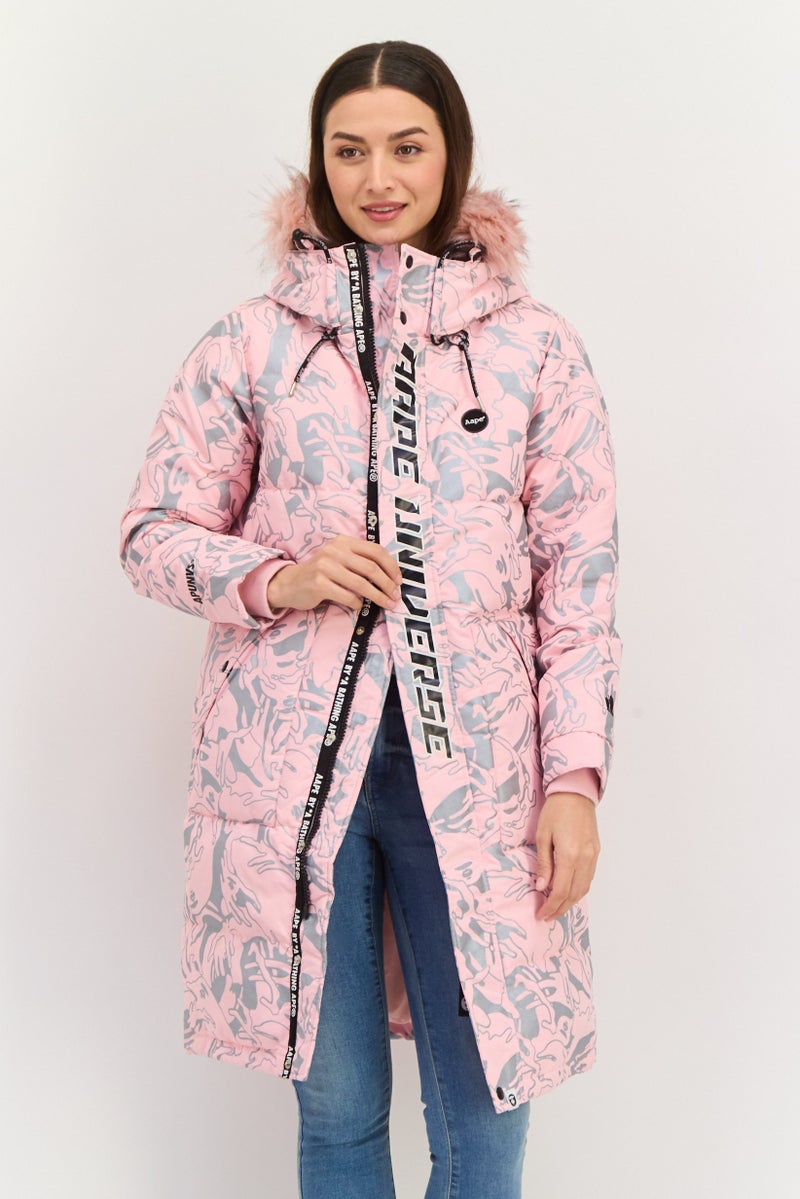 Aape By A Bathing Ape Women Allover Print Parka Jacket, Pink Combo - Image 4