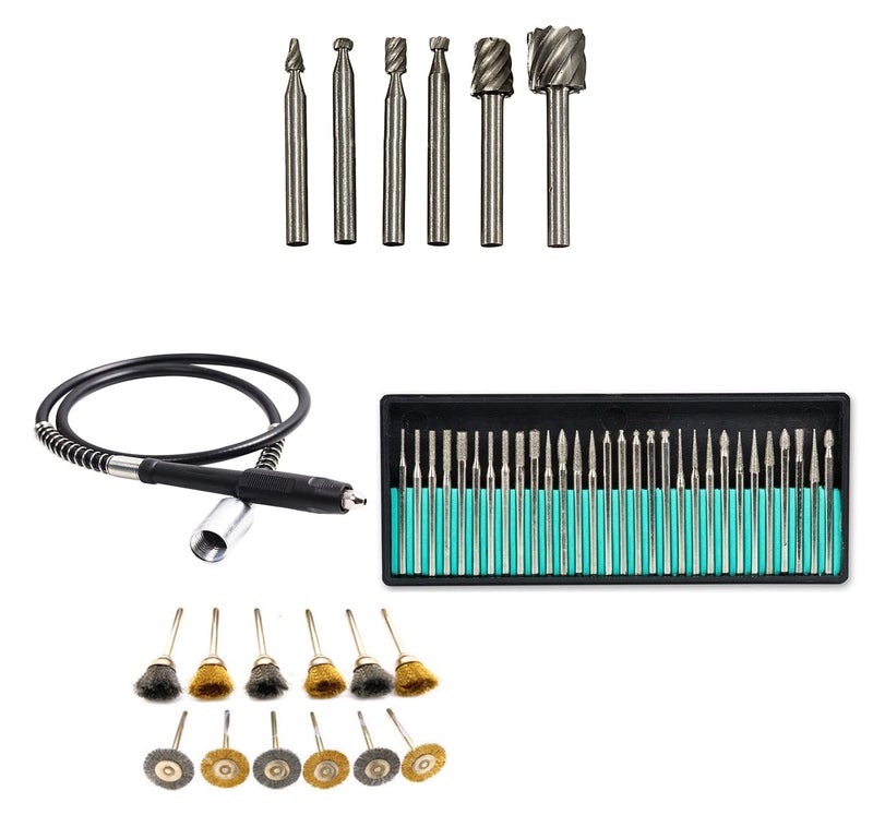 Digital Craft Digital Craft Rotary Tool Accessories Kit Mini Drill Bit Set with 32mm Mandrel in Electric Drill with Grinder Shaft 12Pc Wire Brush 30Pc Diamond Burs 6pc HSS Rotary Burs  - Image 1