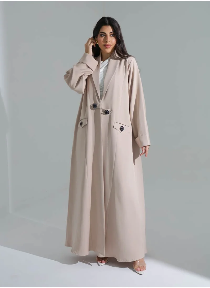 آرا Beige Abaya with Coat Collar and Pockets