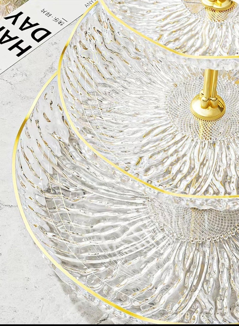 حامل حلوى مكون من 3 طبقات، حامل عرض حلوى شفاف لحفلات الزفاف والحفلات وحفلات استقبال المولود، دائري من 3 طبقات، شفاف، دعامة معدنية، حواف ذهبية - Image 3