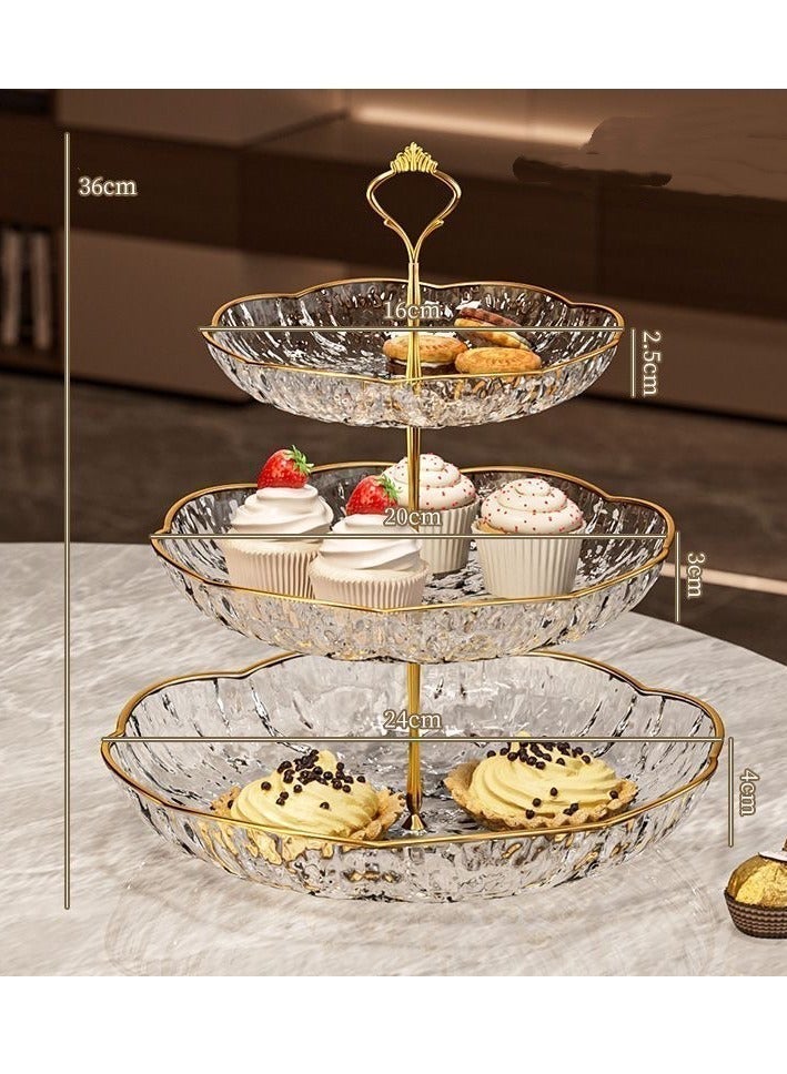 حامل حلوى مكون من 3 طبقات، حامل عرض حلوى شفاف لحفلات الزفاف والحفلات وحفلات استقبال المولود، دائري من 3 طبقات، شفاف، دعامة معدنية، حواف ذهبية - Image 4