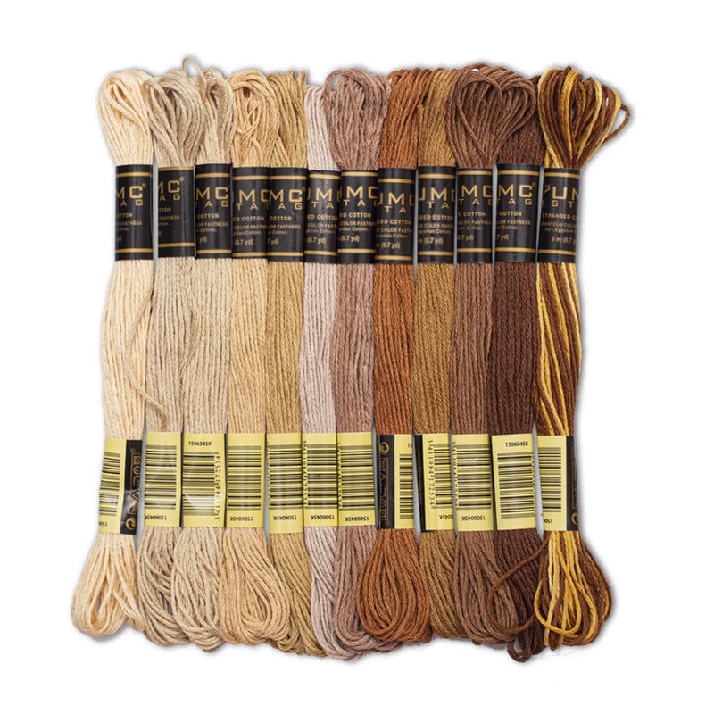 UMC STAG 12 Pieces Premium Embroidery Thread 100 Egyptian Cotton Premium Skeins Cross Stitch Embroidery Floss Oeko TEX Certified Stranded Cotton Brown Tones