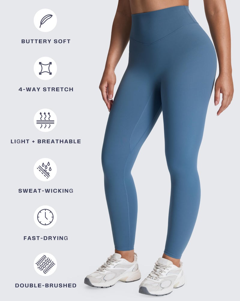 Aoxjox High Waisted Workout Leggings for Women Tummy Control Buttery Soft Yoga Metamorph Deep V Pants 26" (Steel Blue, Medium) - Image 4