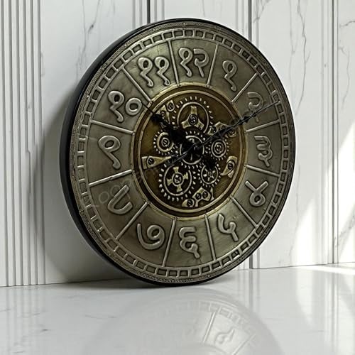 Vintage Clock Vintage Handicraft Decorative Wooden German Silver Brass Inlay Artware/Handcrafted Gears Design Wall Art Clock/VC-8015-W12 - Image 3