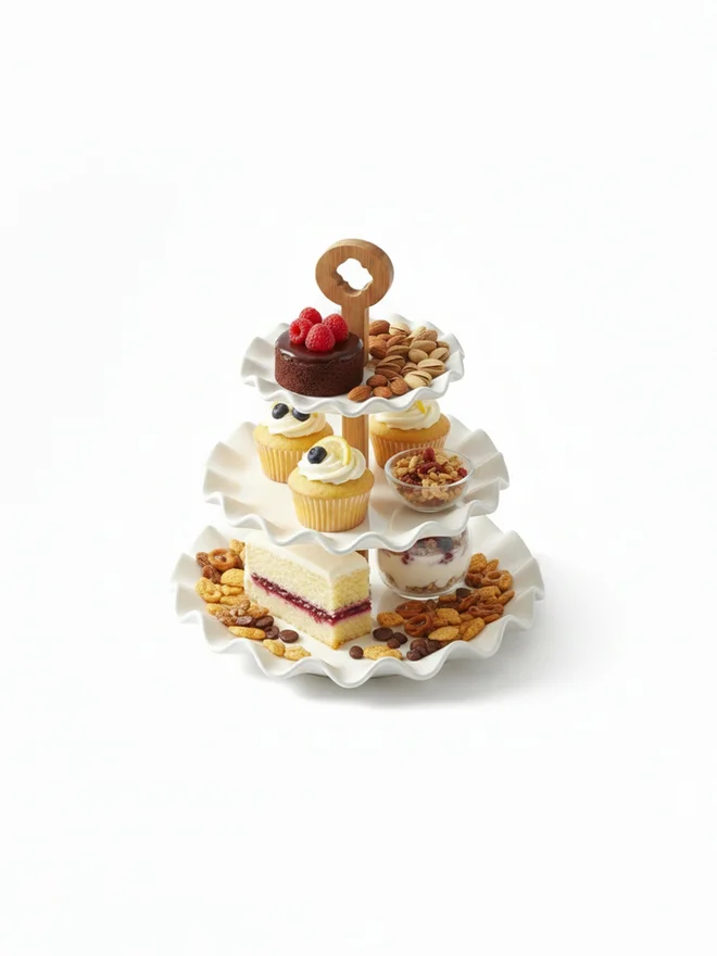 Shallow 3-Tier Porcelain Cake Stand, 17x24x29cm