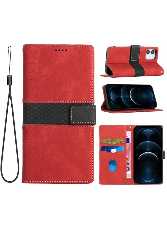 Zaboon Case For iPhone 12 mini Grid Stitching Leather Phone Case with Lanyard - Image 1