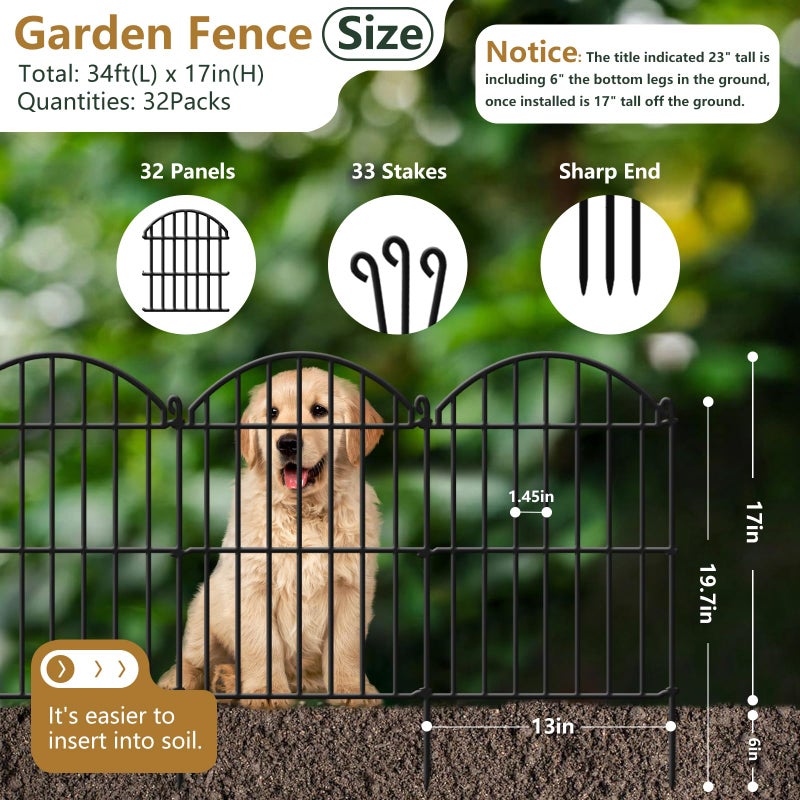 GILPWA 32 Panels Garden Fence, 34ft x 23in Animal Barrier Fences for Rabbits Dogs, Rustproof Metal Gardens Border Fencing, Arched Decorative Flower Bed Edging Barriers for Outdoor Yard Patio - Image 3