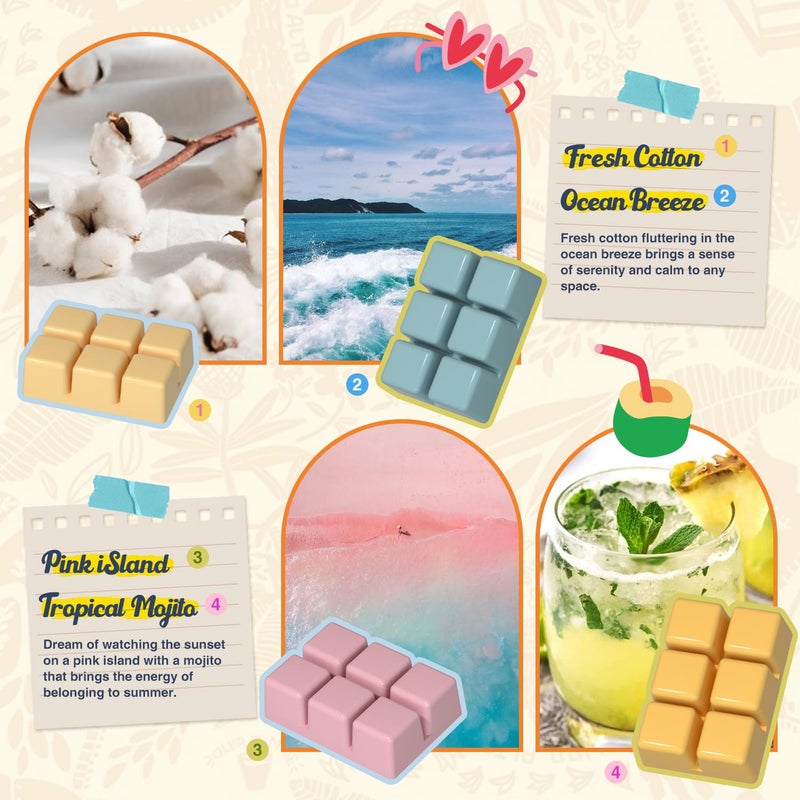 Salubrito Summer Scented Wax Melts, Strong Scented Soy Wax Cubes/Tarts Variety Gift Set, Fresh Cotton, Ocean Breeze, Mojito, Pink Island, Coconut, Pineapple, Vanilla Cream, Strawberry, 8x2.5oz - Image 2