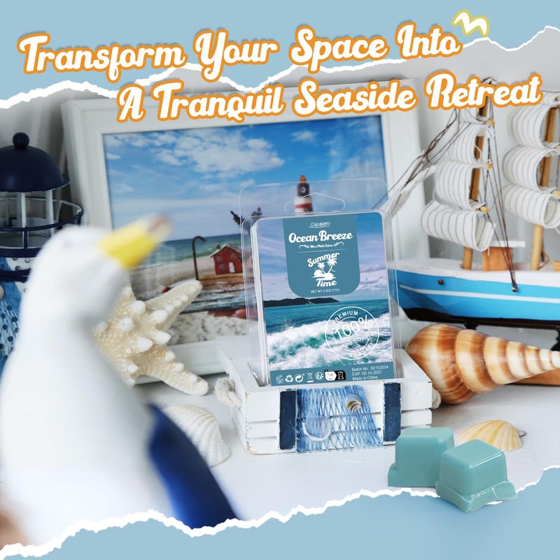 Salubrito Summer Scented Wax Melts, Strong Scented Soy Wax Cubes/Tarts Variety Gift Set, Fresh Cotton, Ocean Breeze, Mojito, Pink Island, Coconut, Pineapple, Vanilla Cream, Strawberry, 8x2.5oz - Image 5