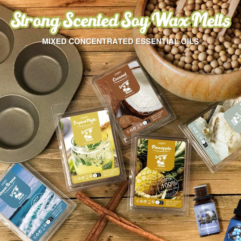 Salubrito Summer Scented Wax Melts, Strong Scented Soy Wax Cubes/Tarts Variety Gift Set, Fresh Cotton, Ocean Breeze, Mojito, Pink Island, Coconut, Pineapple, Vanilla Cream, Strawberry, 8x2.5oz - Image 4