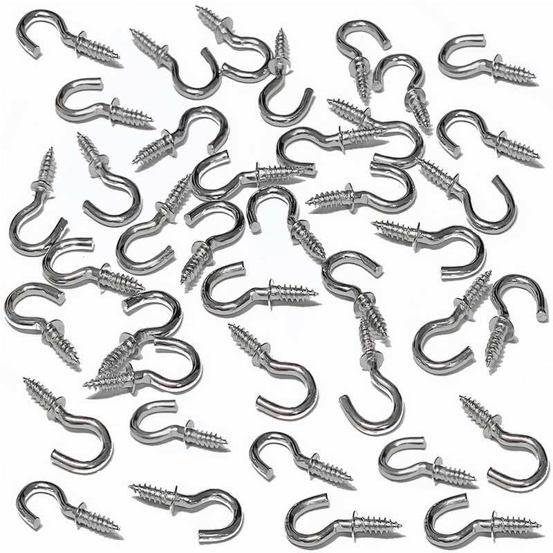 Hulless 100 Pcs 12 Inch Metal Cup Hooks Ceiling Screw Hooks for Attachment and Suspension Silver