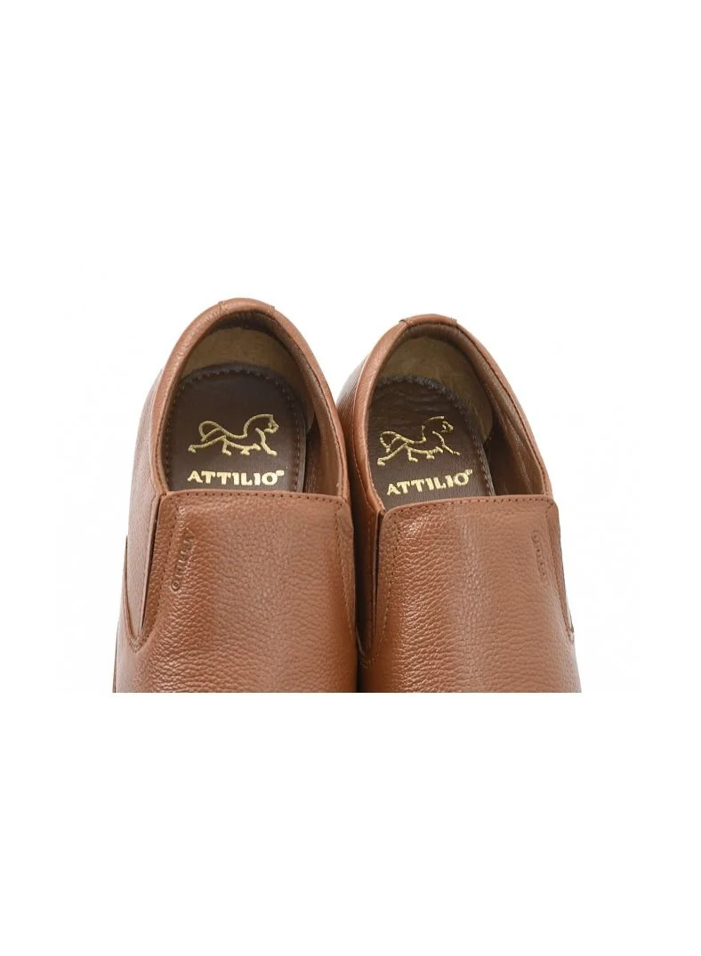 ATTILIO Men's Robert Woo 14 Oxford Derby Loafer Slip On Comfort Tan Brown Leather Work Office Formal Occasion Party Casual Wear Italian Design Anti Skid Padded Insole Trendy Fashion Premium Shoes