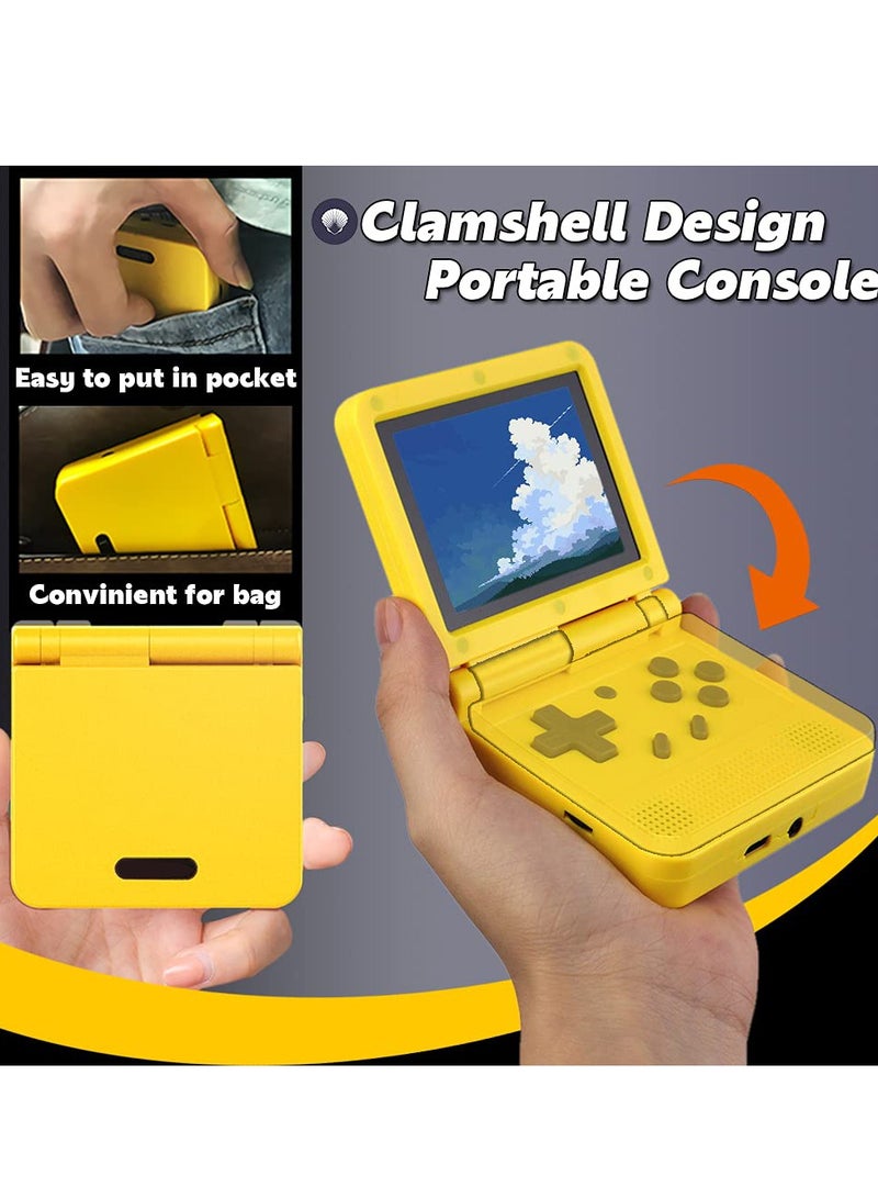 SOLARAE Flip Handheld Game Console with 3 inch IPS Screen Portable Mini Retro Game Console Open System 64GB TF Card Built-in Game Video Console Built-in Rechargeable Battery-Yellow - Image 3