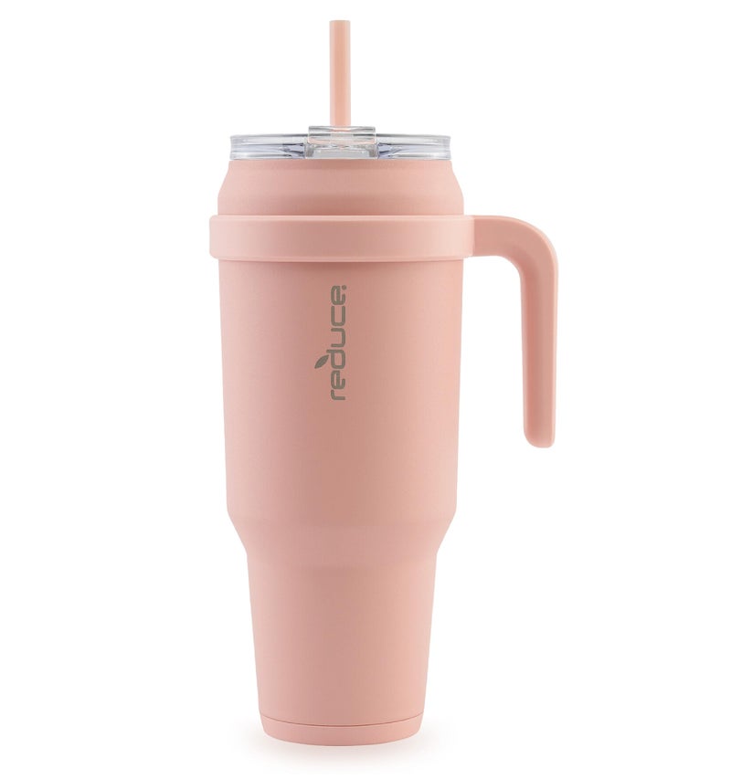 REDUCE 50 oz Stainless Steel Tumbler with Handle - Dual-Wall Vacuum Insulated Travel Mug  Sweat-Proof Lid & Reusable Straw - Keeps Drinks Cold for 24 Hrs  Fits Cupholders  Dishwasher Safe - Pink Clay - Image 1