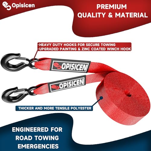 OPISICEN Tow Strap with Hooks 2 Inch x 20 Foot - 15,216 lbs Breaking Strength Emergency Heavy Duty Capacity Tow Rope Forged Steel Hooks for Car Truck Jeep ATV SUV, Roadside Recovery (Red, 2" x 20') - Image 3
