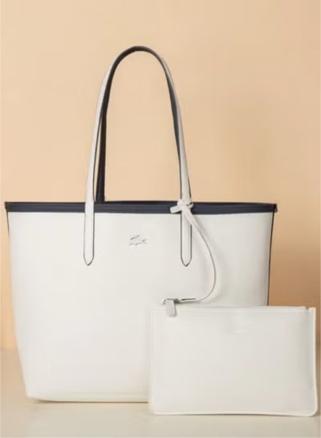 لاكوست Lacoste للسيدات مزدوج الوجهين حقيبة يد كبيرة من النغمة ، ومرحلة متعددة الوظيفية ، الأزرق الداكن/أبيض - Image 2