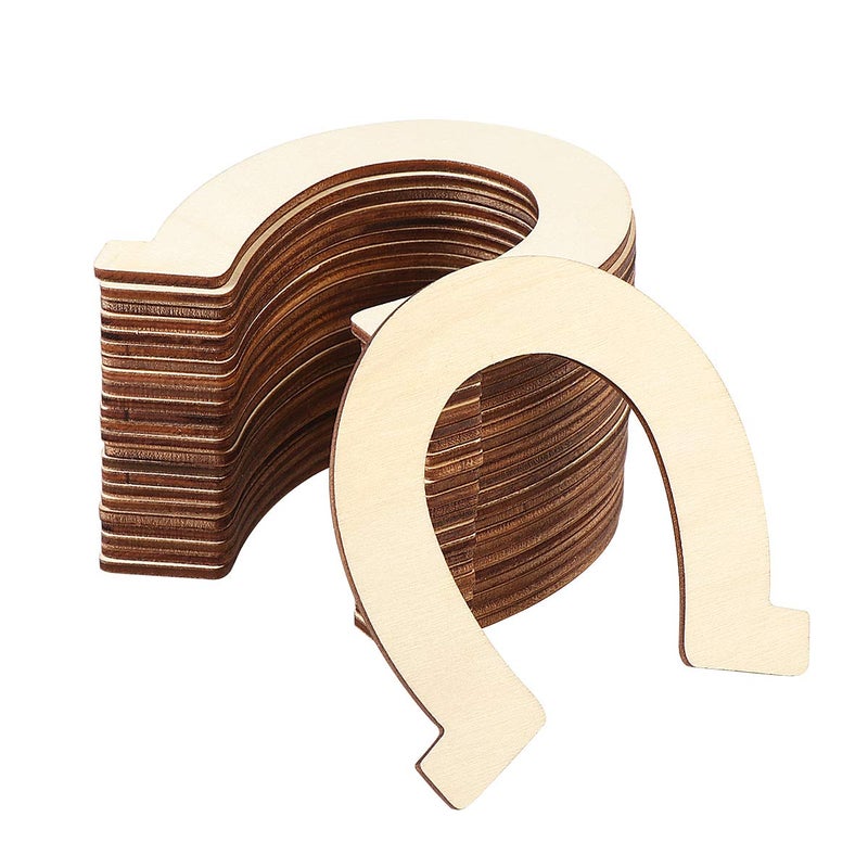 Healifty Horseshoe Wood Cutout 24Pcs Horseshoe Shape Wood Slices Unfinished Chips Handicrafts Home Decorative Wooden Cutouts DIY Crafts Home Decoration Craft Projects - Image 2