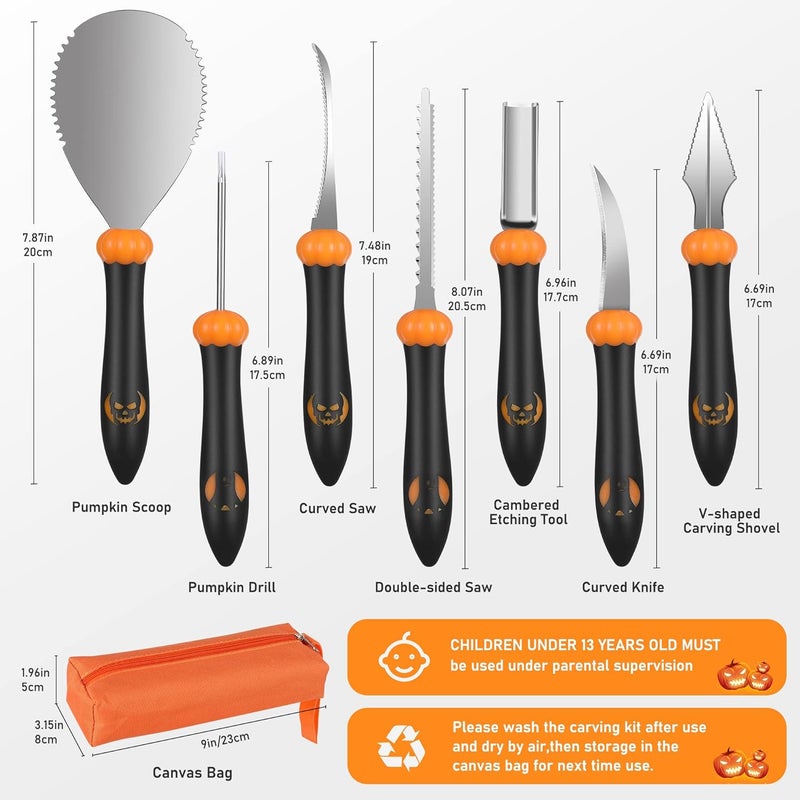 AIR PROPELLER أطقم نحت اليقطين مع 7 قطع من أدوات الفولاذ المقاوم للصدأ، سكين نحت اليقطين الاحترافية لجاك-أو-لانترنز مع حقيبة حمل - Image 3