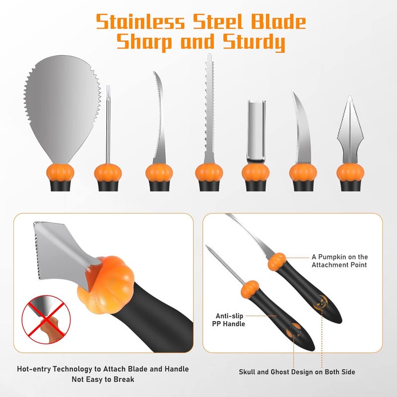 AIR PROPELLER أطقم نحت اليقطين مع 7 قطع من أدوات الفولاذ المقاوم للصدأ، سكين نحت اليقطين الاحترافية لجاك-أو-لانترنز مع حقيبة حمل - Image 2