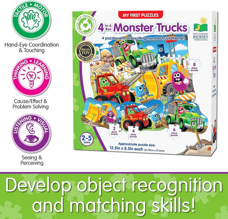 THE LEARNING JOURNEY International LLC My First 4-in-A-Box Puzzle – Monster Truck – Educational Toddler Toys & Gifts for Boys & Girls Ages 2 and Up, Multi - Image 5