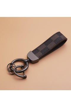 Brown Plaid PU Leather Car Keychain
