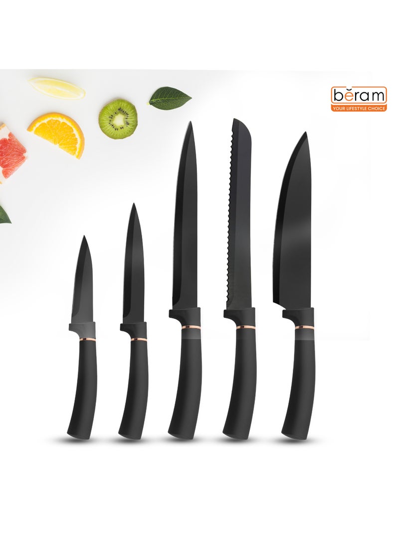 HausRoland - 12 Pieces Kitchen Utensil Set, Knife Set, Stainless steel blades with Sleek storage rack, Non Stick Kitchen Cooking Cutlery, Includes Tongs, Spatula, Turner, Ladle, and More - Image 1