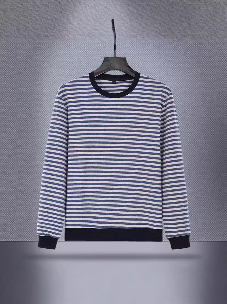 Striped Long Sleeve T-Shirt Men'S Round Neck Loose Inner Base Shirt Autumn Clothes A Generation Of - Image 2