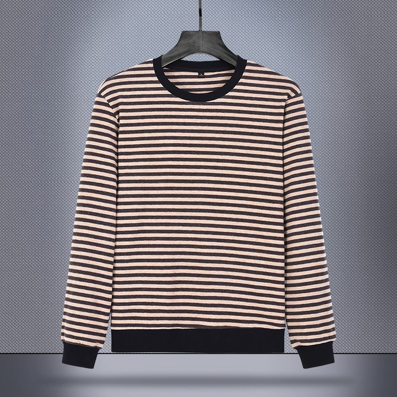 Striped Long Sleeve T-Shirt Men'S Round Neck Loose Inner Base Shirt Autumn Clothes A Generation Of - Image 1