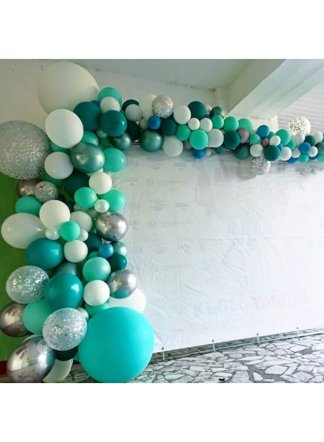 Biapian Teal White Balloon Set, 60PCS Tiffany Blue Silver Birthday Balloons, 12 Inch Teal Green Latex Balloon Turquoise Metallic Silver Confetti Balloons for Birthday Party Baby Shower Wedding Decorations - Image 4