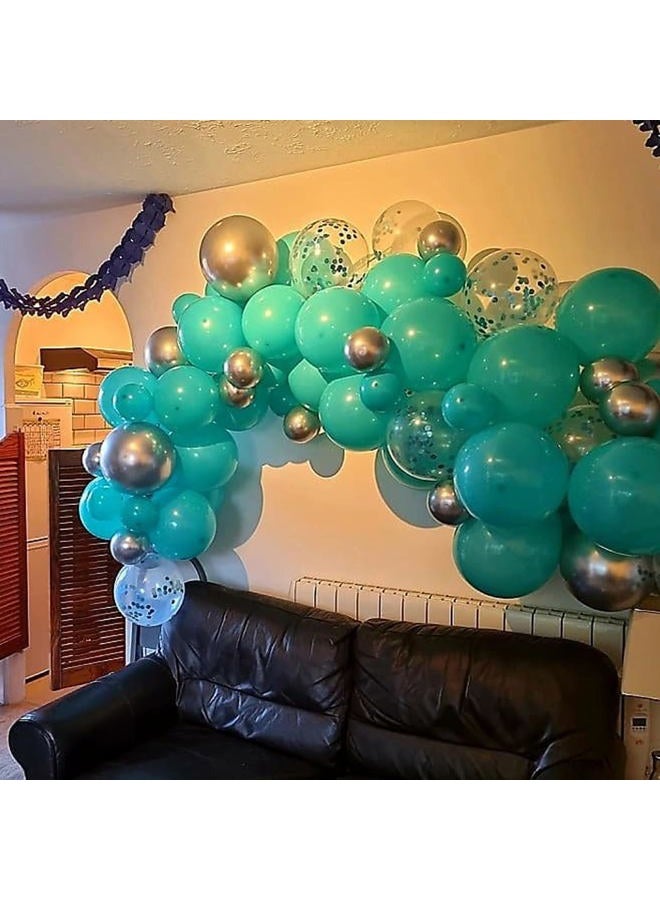 Biapian Teal White Balloon Set, 60PCS Tiffany Blue Silver Birthday Balloons, 12 Inch Teal Green Latex Balloon Turquoise Metallic Silver Confetti Balloons for Birthday Party Baby Shower Wedding Decorations - Image 5
