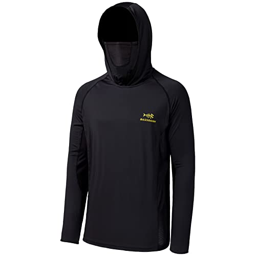 BASSDASH UPF 50+ Men’s Long Sleeve Fishing Shirt with Mask UV Neck Gaiter Hoodie (Black, Large) - Image 1