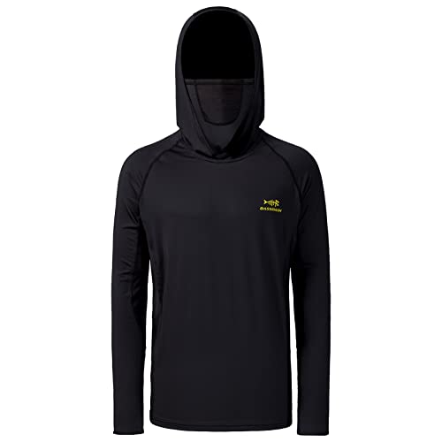 BASSDASH UPF 50+ Men’s Long Sleeve Fishing Shirt with Mask UV Neck Gaiter Hoodie (Black, Large) - Image 3