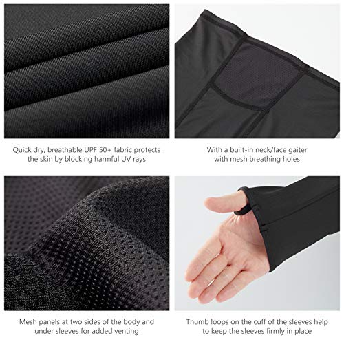 BASSDASH UPF 50+ Men’s Long Sleeve Fishing Shirt with Mask UV Neck Gaiter Hoodie (Black, Large) - Image 5