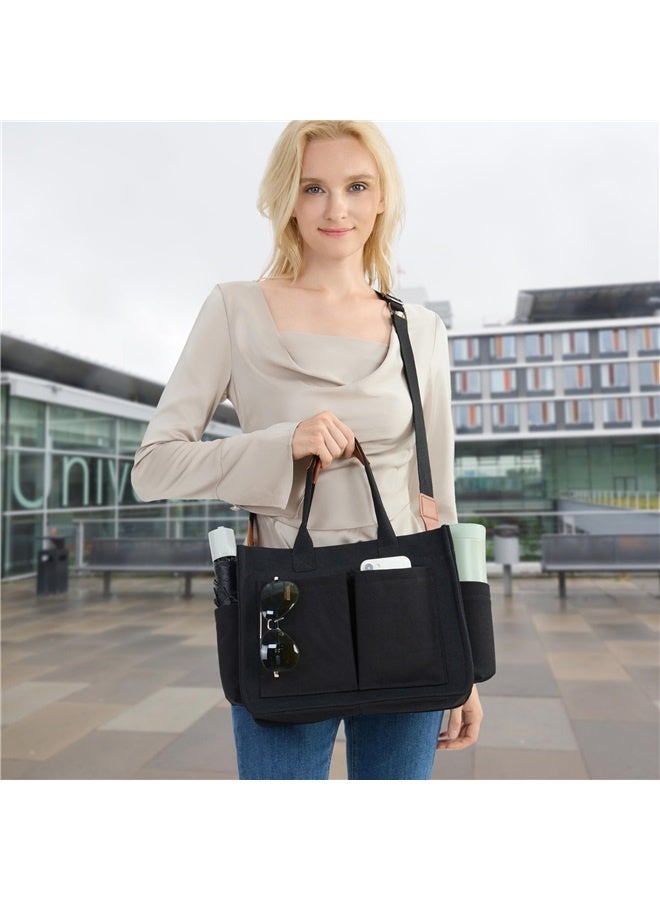 Tote Bag for Women Work - Everyday Bag with Pockets Crossbody Nursing Bag for Work Travel Nurse Gift-black  - Image 4