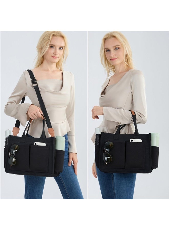 Tote Bag for Women Work - Everyday Bag with Pockets Crossbody Nursing Bag for Work Travel Nurse Gift-black  - Image 2