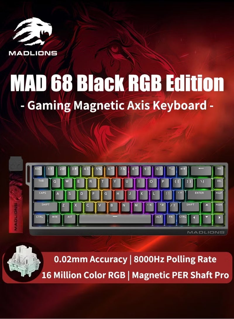 مادليونس MADLIONS Mad68 HE RGB لوحة المفاتيح الميكانيكية المفتاح المغناطيسي تبادل الساخن 8000hz 0.02mm FPS لوحة المفاتيح الألعاب مع التشغيل القابل للتعديل ، وضع الزناد السريع ، مفاتيح تأثير القاعة ، للكمبيوتر الشخصي / ماك ، هدية عيد الميلاد المحمولة السوداء - Image 1