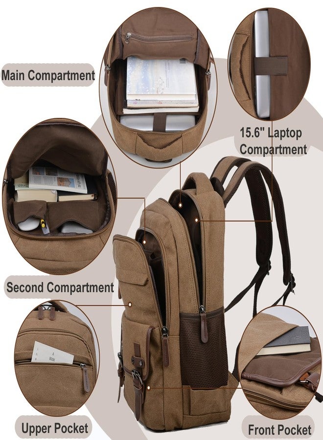 CROCOD Canvas Laptop Backpack, Vintage Daypack for Men Women,Travel Work Rucksack College Bookbag Computer Bag Fits 15.6 Inch Laptop (Coffee) - Image 3